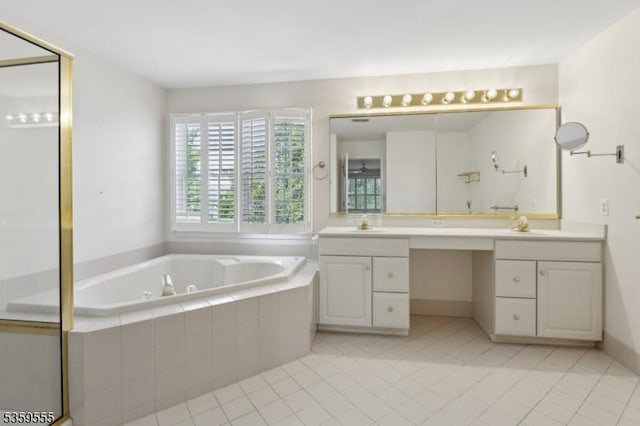 3 Merchant Ct, Bernards Twp, NJ 07920 - full bathroom with double vanity, a whirlpool tub, and tile patterned flooring