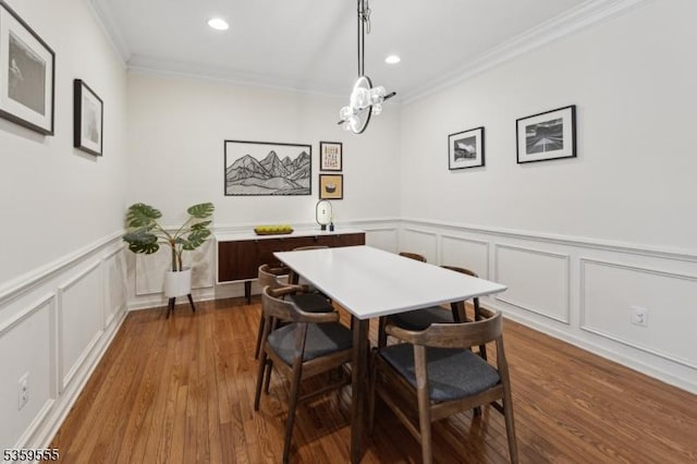 3 Merchant Ct, Bernards Twp, NJ 07920 - dining room featuring ornamental molding, a decorative wall, recessed lighting, a chandelier, and wainscoting