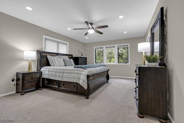23 Bond St, Bridgewater Twp, NJ 08807 - bedroom featuring light carpet, recessed lighting, and a ceiling fan