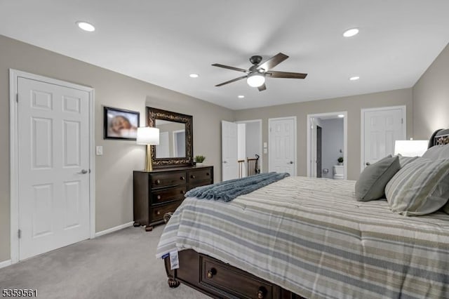 23 Bond St, Bridgewater Twp, NJ 08807 - bedroom featuring light colored carpet, recessed lighting, and ceiling fan