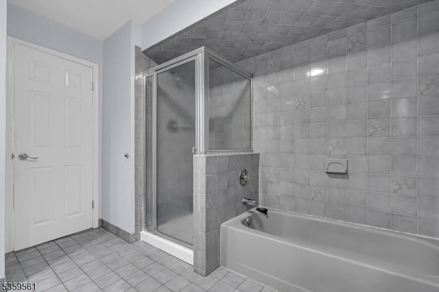 23 Bond St, Bridgewater Twp, NJ 08807 - bathroom featuring a stall shower, a bath, and tile patterned floors