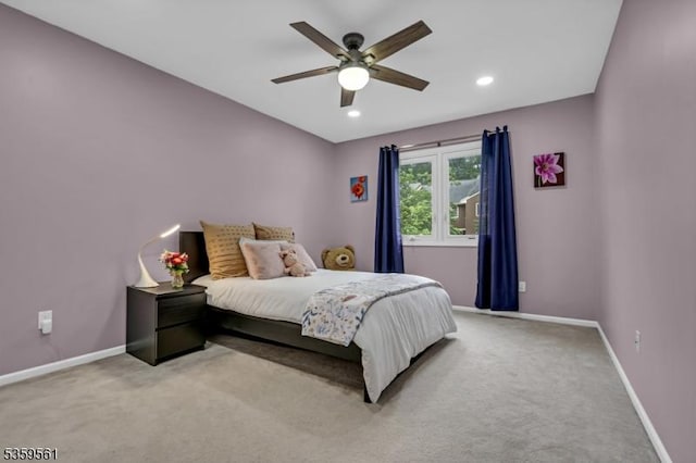 23 Bond St, Bridgewater Twp, NJ 08807 - bedroom featuring light carpet, recessed lighting, and ceiling fan