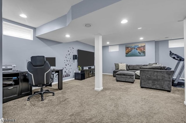 23 Bond St, Bridgewater Twp, NJ 08807 - carpeted home office with baseboards and recessed lighting