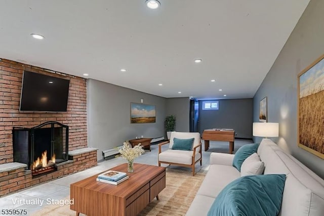 300 Jefferson Ave, Rahway City, NJ 07065 - living room with recessed lighting, a brick fireplace, and baseboard heating