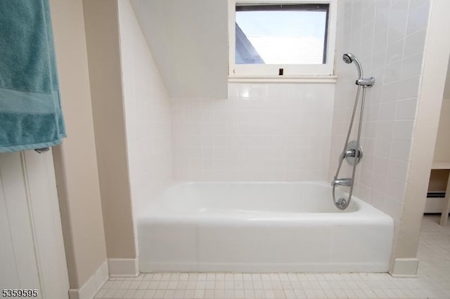 8 S Main St, Stockton Boro, NJ 08559 - bathroom featuring baseboards, shower / tub combination, tile patterned flooring, and a baseboard heating unit