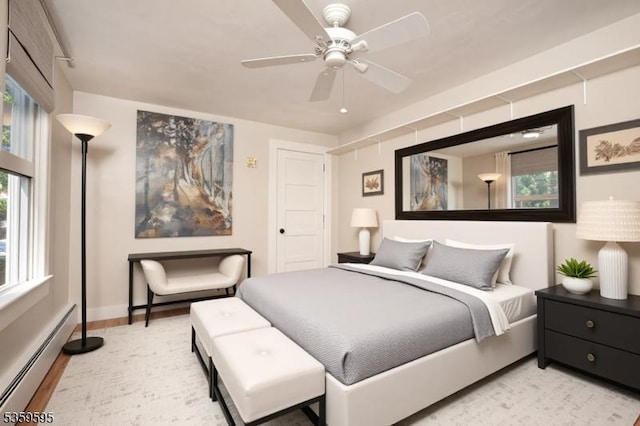 8 S Main St, Stockton Boro, NJ 08559 - bedroom with a baseboard radiator, light wood-type flooring, ceiling fan, and baseboards