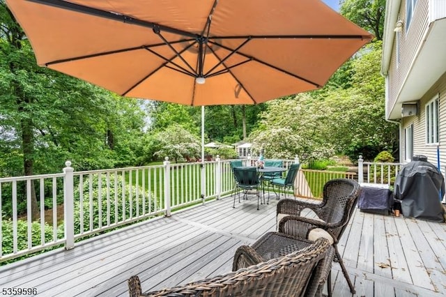 15 White Oak Dr, Union Twp, NJ 08802 - wooden terrace featuring outdoor dining space and view of scattered trees