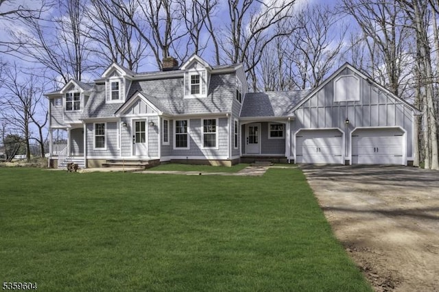 129 Sandy Ridge Rd, Delaware Twp, NJ 08559 - view of front of home featuring a chimney, driveway, a garage, and a front yard