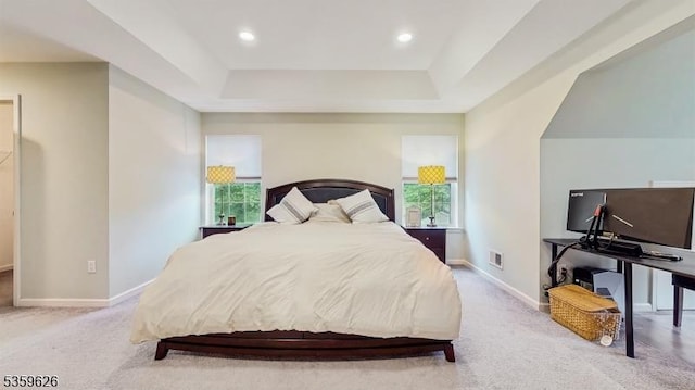 612 Magnolia Rd, North Brunswick Twp, NJ 08902 - bedroom with multiple windows, carpet floors, a raised ceiling, baseboards, and recessed lighting