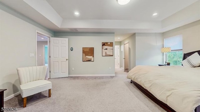 612 Magnolia Rd, North Brunswick Twp, NJ 08902 - bedroom with light carpet, a tray ceiling, recessed lighting, and baseboards