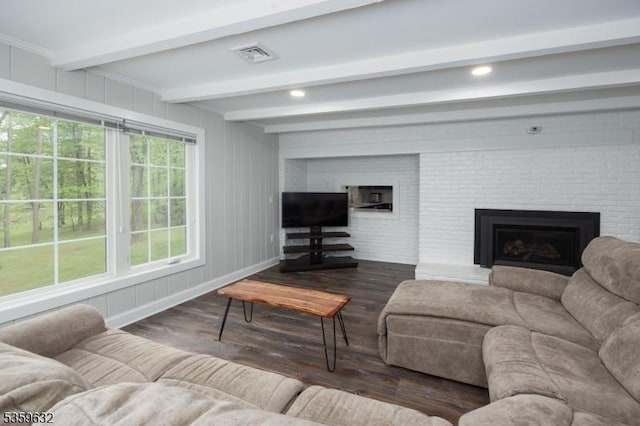1625 Route206, Chester Twp, NJ 07930 - living area with wood finished floors, a fireplace, and beam ceiling