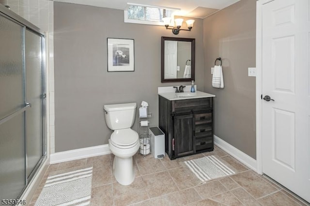25 Wessex Ln, Montgomery Twp, NJ 08558 - bathroom featuring vanity, an enclosed shower, a chandelier, toilet, and tile patterned floors