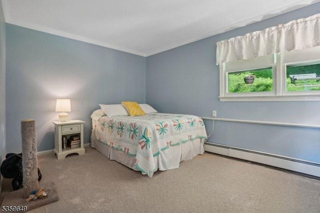 1794 Long Hill Rd, Long Hill Twp, NJ 07946 - carpeted bedroom with a baseboard heating unit, crown molding, and baseboards