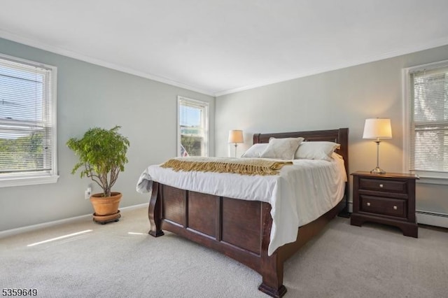 1794 Long Hill Rd, Long Hill Twp, NJ 07946 - bedroom with light colored carpet, ornamental molding, multiple windows, and baseboards