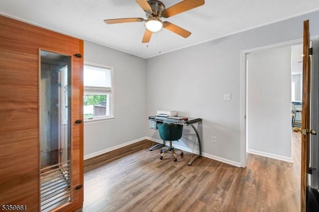 46 Sunrise Ter, Cedar Grove Twp, NJ 07009 - home office with wood finished floors, baseboards, and a ceiling fan