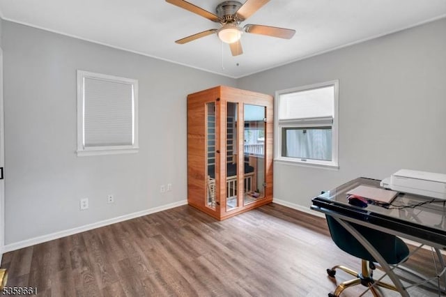46 Sunrise Ter, Cedar Grove Twp, NJ 07009 - office space featuring wood finished floors, baseboards, and ceiling fan