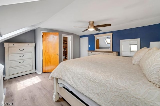 46 Sunrise Ter, Cedar Grove Twp, NJ 07009 - bedroom with light wood-style floors, vaulted ceiling, and a ceiling fan