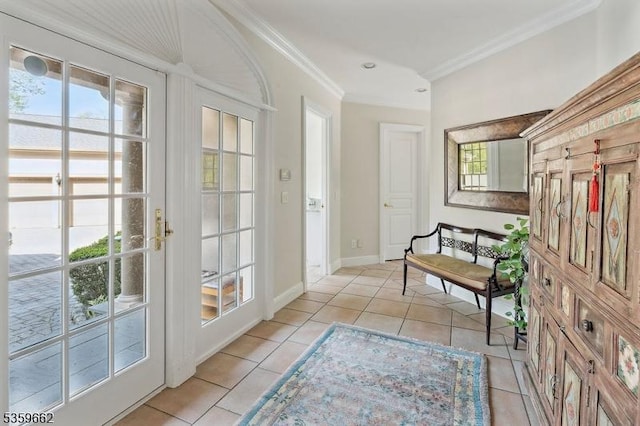 23 Stoningham Dr, Warren Twp, NJ 07059 - entryway with light tile patterned floors, crown molding, and baseboards