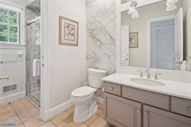 23 Stoningham Dr, Warren Twp, NJ 07059 - bathroom featuring vanity, tile patterned floors, a shower stall, and tile walls