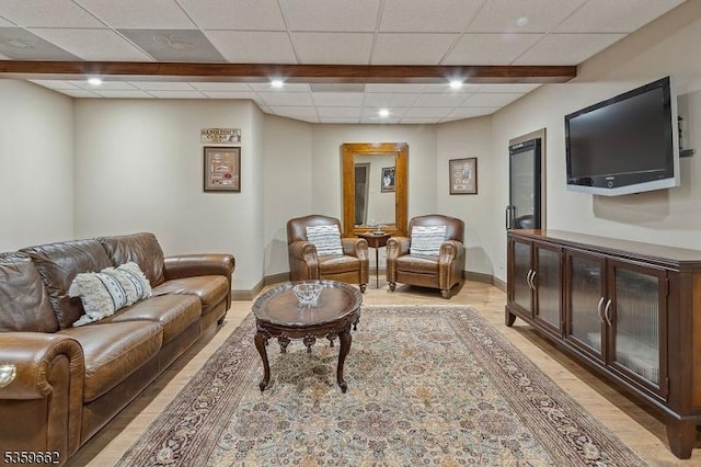 23 Stoningham Dr, Warren Twp, NJ 07059 - living room with baseboards, a paneled ceiling, recessed lighting, and light wood-type flooring