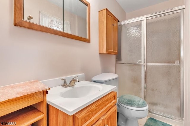 580 Eric Ln, Mount Arlington Boro, NJ 07850 - bathroom featuring a shower stall, vanity, and toilet