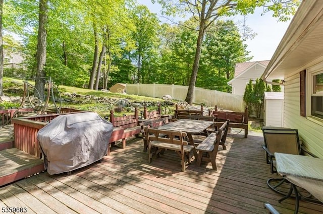 580 Eric Ln, Mount Arlington Boro, NJ 07850 - deck featuring outdoor dining area and a fenced backyard