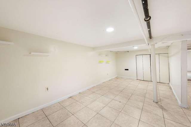 28 Beechwood Pl, Irvington Twp, NJ 07111 - finished below grade area with baseboards, recessed lighting, and light tile patterned floors