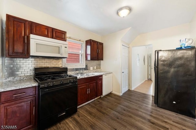 28 Beechwood Pl, Irvington Twp, NJ 07111 - kitchen with black appliances, a sink, backsplash, and dark wood finished floors