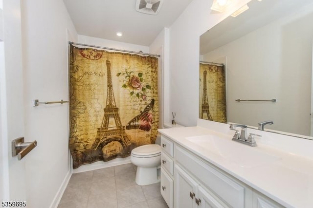 76 Trafalgar Ct, Sparta Twp, NJ 07871 - full bath with vanity, toilet, tile patterned flooring, a shower with shower curtain, and baseboards