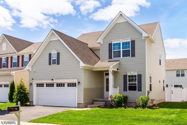 76 Trafalgar Ct, Sparta Twp, NJ 07871 - traditional home with an attached garage, driveway, a front lawn, and a shingled roof