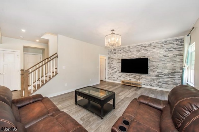 76 Trafalgar Ct, Sparta Twp, NJ 07871 - living room with wood finished floors, a chandelier, stairs, recessed lighting, and baseboards