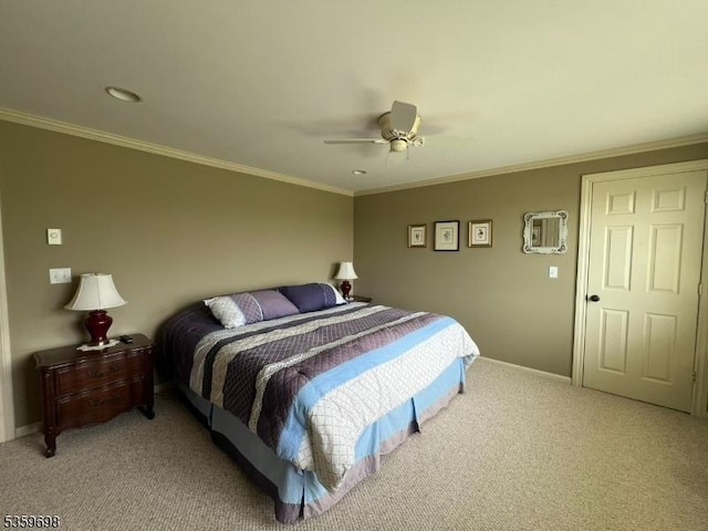 134 Lott Rd, Wantage Twp, NJ 07461 - bedroom with light carpet, crown molding, baseboards, and a ceiling fan