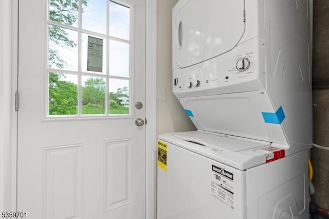 65 Norman Ave, Parsippany-Troy Hills Twp, NJ 07034 - washroom with stacked washer / dryer