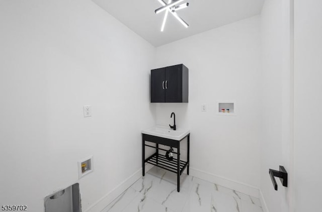 107 Myrtle St, Cranford Twp, NJ 07016 - laundry room featuring hookup for a washing machine, cabinet space, baseboards, and light marble finish flooring