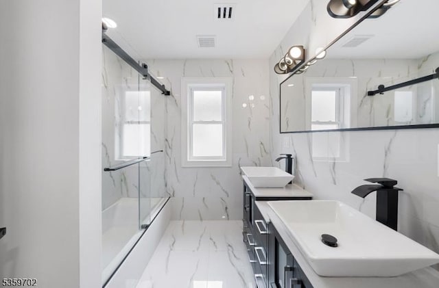 107 Myrtle St, Cranford Twp, NJ 07016 - full bathroom with marble tiled floors, a marble finish shower, and double vanity