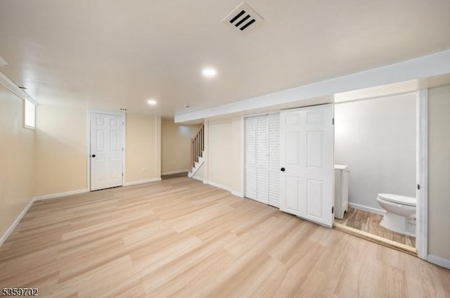 107 Myrtle St, Cranford Twp, NJ 07016 - finished basement featuring light wood finished floors, stairs, baseboards, and recessed lighting