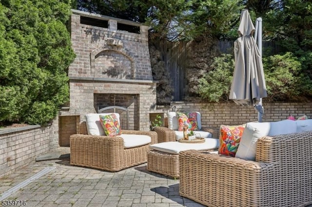 1 Spring Garden Dr, Madison Boro, NJ 07940 - view of patio / terrace with an outdoor brick fireplace