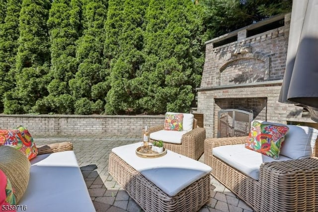 1 Spring Garden Dr, Madison Boro, NJ 07940 - view of patio / terrace with an outdoor brick fireplace