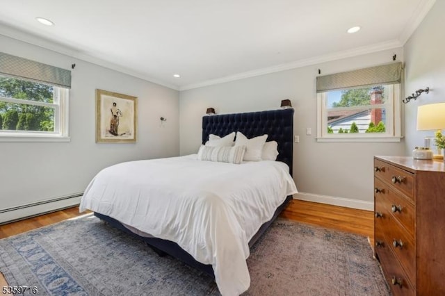 1 Spring Garden Dr, Madison Boro, NJ 07940 - bedroom featuring multiple windows, wood finished floors, ornamental molding, recessed lighting, and baseboards