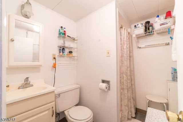 75 Glen Ave Unit No, Phillipsburg Town, NJ 08865 - bathroom with vanity, toilet, crown molding, and a shower with curtain