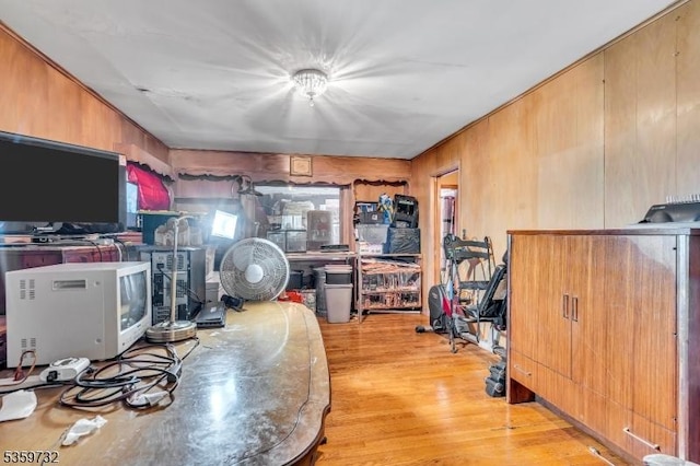 925 Stelle Ave, Plainfield City, NJ 07063 - exercise room featuring wooden walls and light wood-type flooring