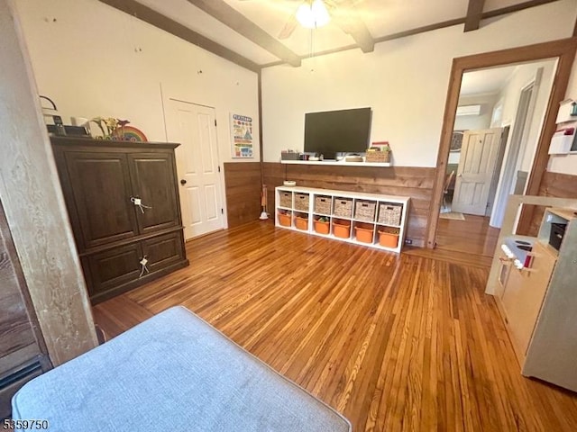 9 Maple St, Lebanon Boro, NJ 08833 - bedroom featuring wood finished floors, a wainscoted wall, and beamed ceiling