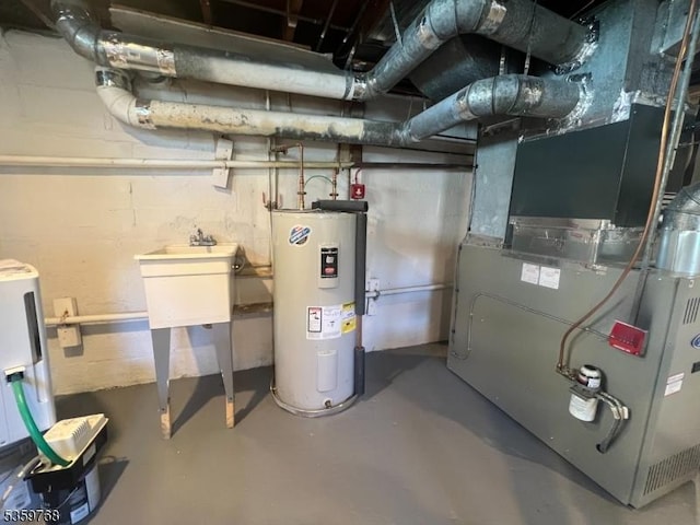 45 Park Ave, Newton Town, NJ 07860 - utilities with water heater, heating unit, and a sink
