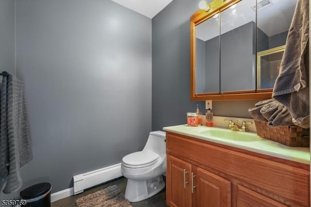 1404 State Route 57, Mansfield Twp, NJ 07865 - bathroom featuring a baseboard radiator, vanity, toilet, and baseboards