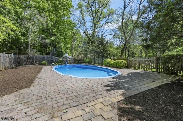 1404 State Route 57, Mansfield Twp, NJ 07865 - view of swimming pool featuring a patio, a fenced backyard, and view of wooded area