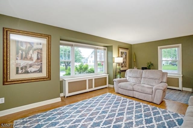 303 March Blvd, Pohatcong Twp, NJ 08865 - living room featuring radiator heating unit, baseboards, and wood finished floors