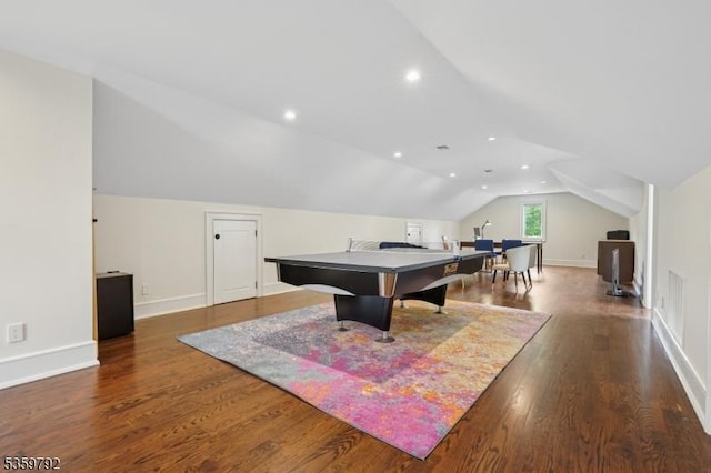 290 Long Hill Dr, Millburn Twp, NJ 07078 - rec room with vaulted ceiling, wood finished floors, baseboards, and recessed lighting