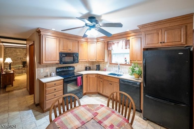 38 Summerfield Rd, White Twp, NJ 07823 - kitchen with black appliances, a ceiling fan, light countertops, decorative backsplash, and recessed lighting