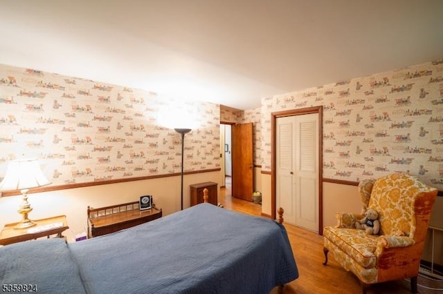 38 Summerfield Rd, White Twp, NJ 07823 - bedroom with wallpapered walls, wood finished floors, and a closet