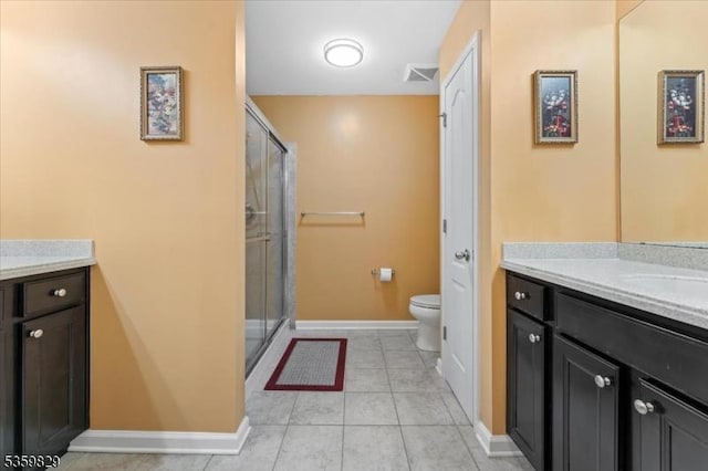 2420 Canterbury Ln, North Brunswick Twp, NJ 08902 - bathroom with vanity, toilet, a shower stall, and tile patterned flooring